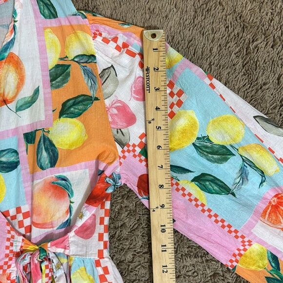 Made in Italy Fruit Print Cotton Wrap Top size S Artsy Colorful Maximalist Cute - Picture 6 of 8